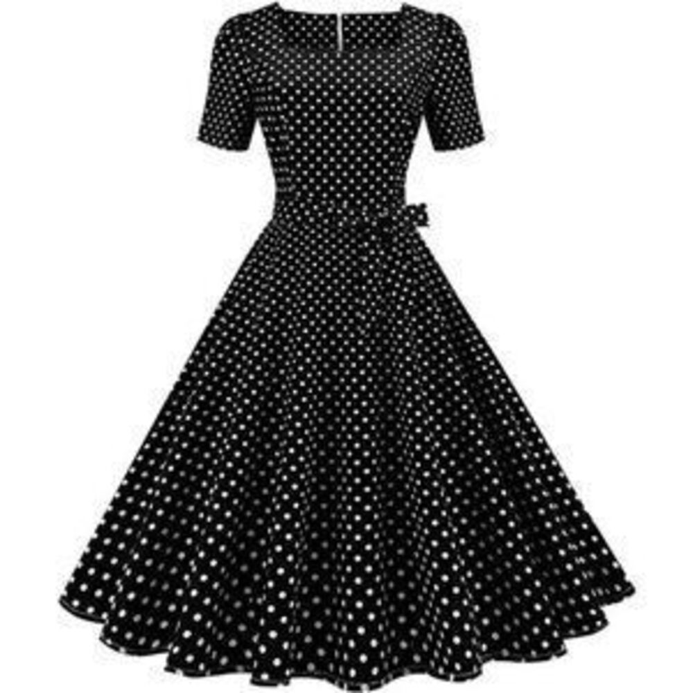 Women's Vintage Dress Square Neck A-line Polka Dot Dress, Black